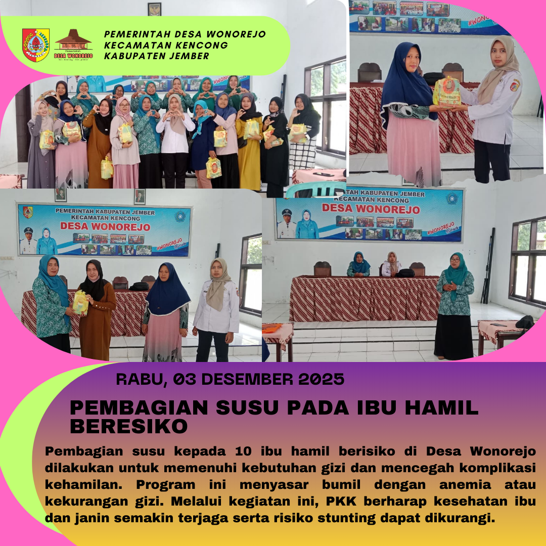 PKK Desa Wonorejo Laksanakan Pembagian Susu bagi Ibu Hamil Berisiko