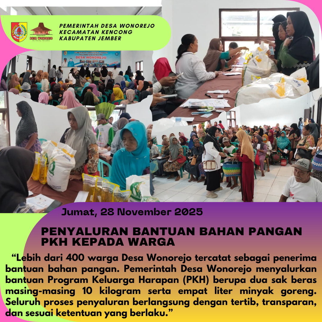 Desa Wonorejo Salurkan Bantuan Bahan Pangan PKH kepada Warga Penerima Manfaat