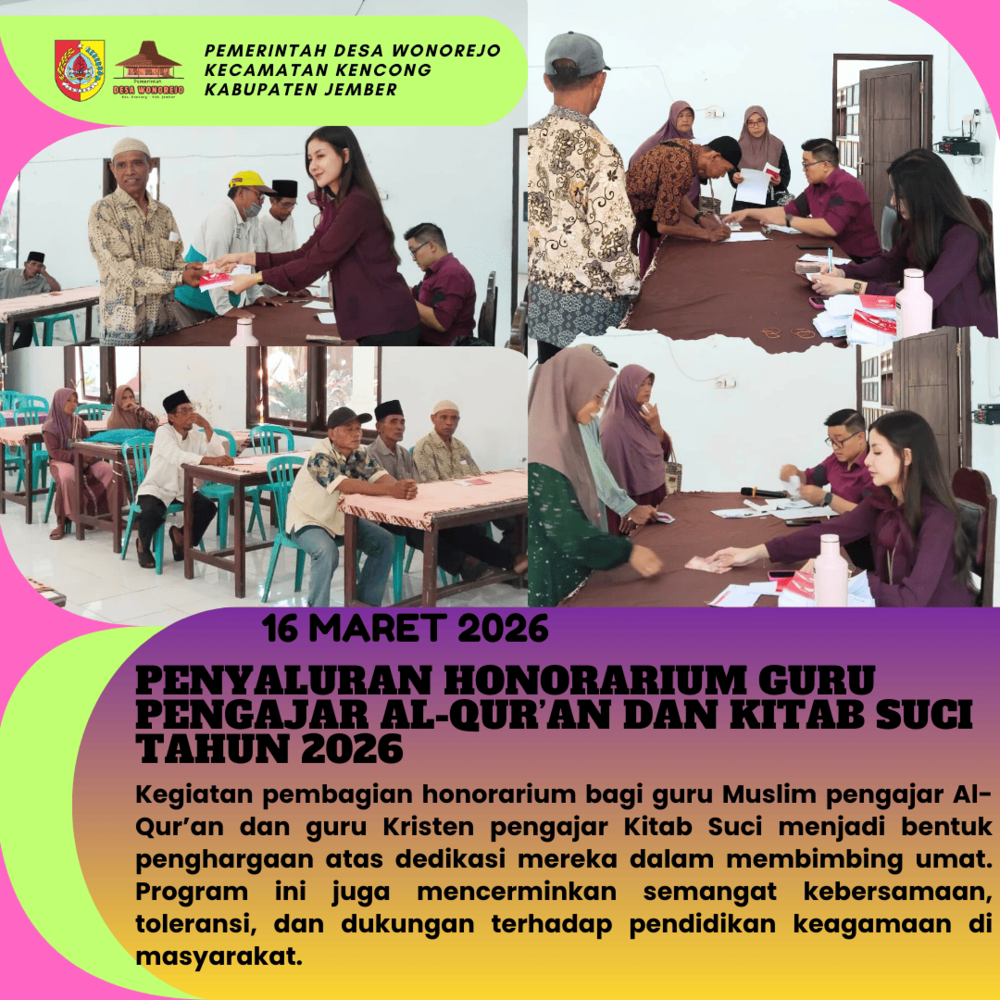 Pembagian Honor Kepada Guru Pengajar Agama Muslim Al-Qur'an dan Guru Kitab Suci Kristen