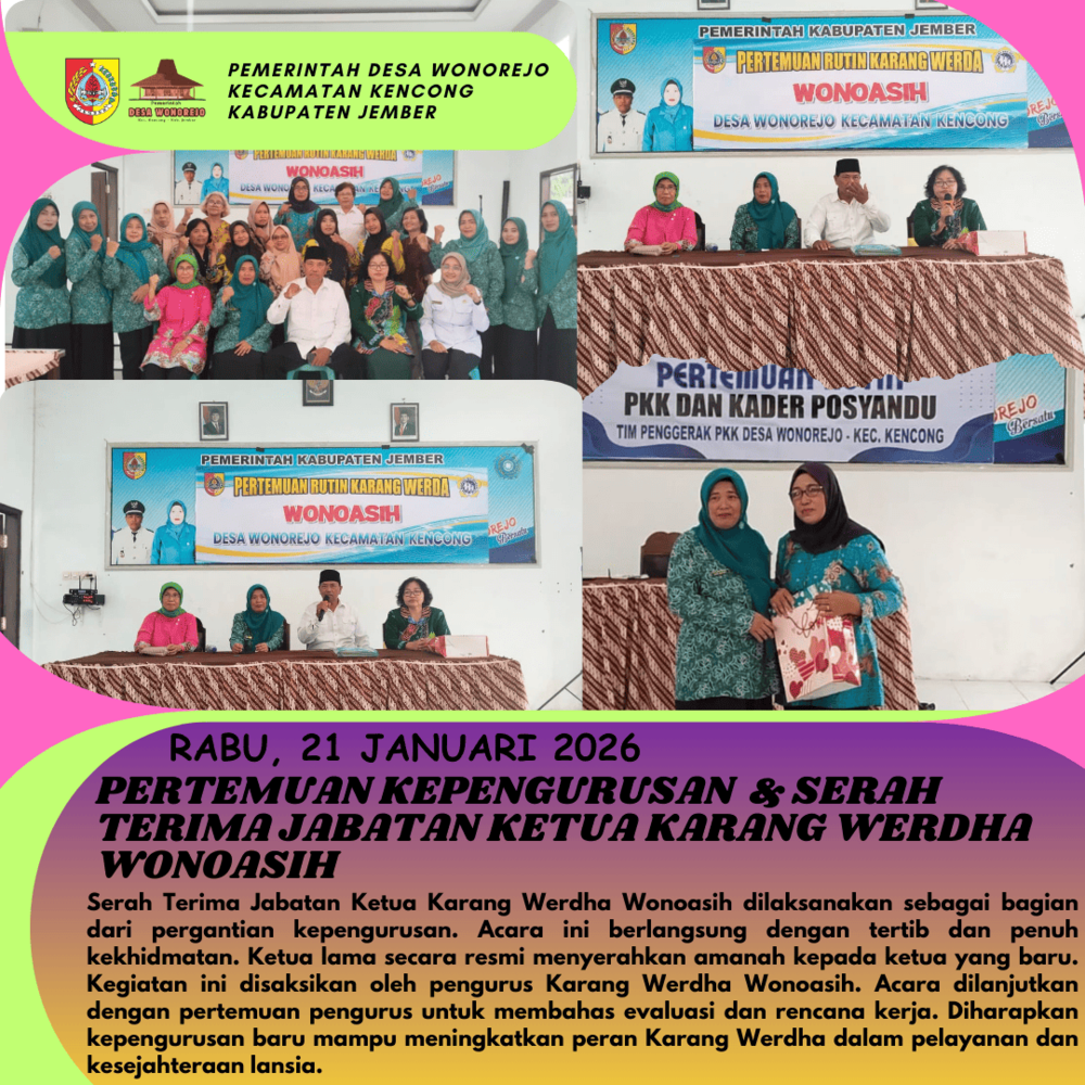 Serah Terima Jabatan Ketua Karang Werdha “Wonoasih” Desa Wonorejo