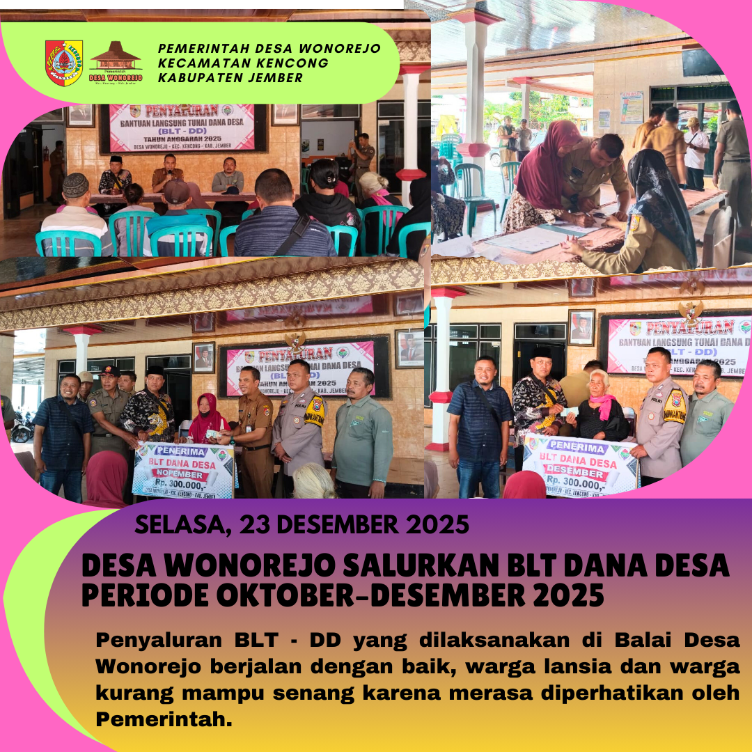 Penyaluran BLT Dana Desa Desa Wonorejo Bulan Oktober–Desember 2025 Berjalan Tertib