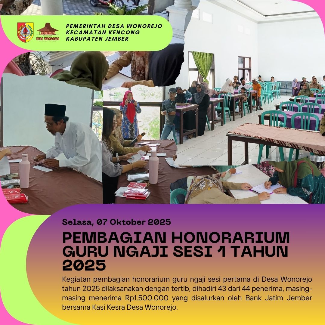 Pembagian Honorarium Guru Ngaji Sesi 1 Tahun 2025 di Desa Wonorejo