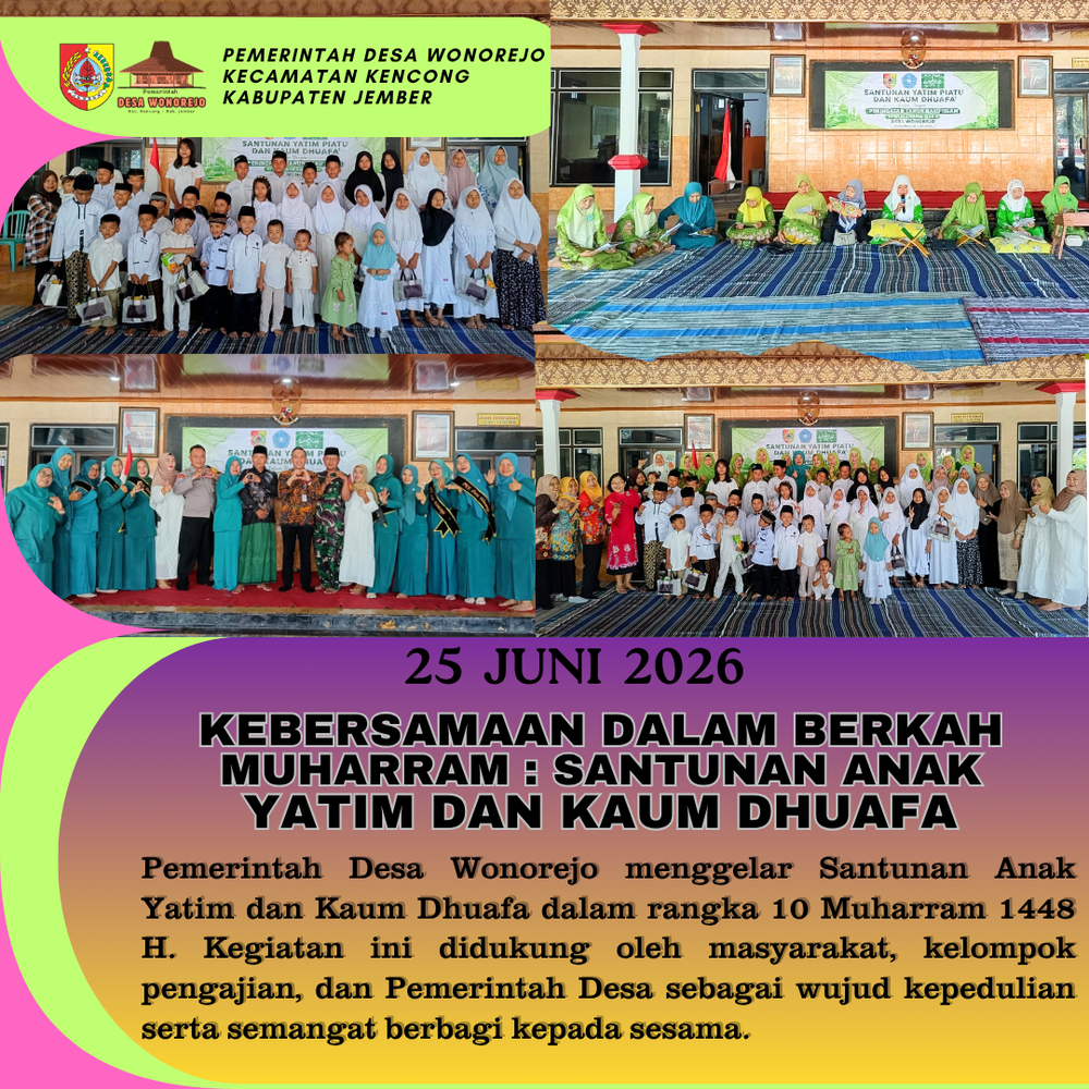 Wujud Kepedulian Sosial, Desa Wonorejo Sukses Selenggarakan Santunan Anak Yatim dan Kaum Dhuafa